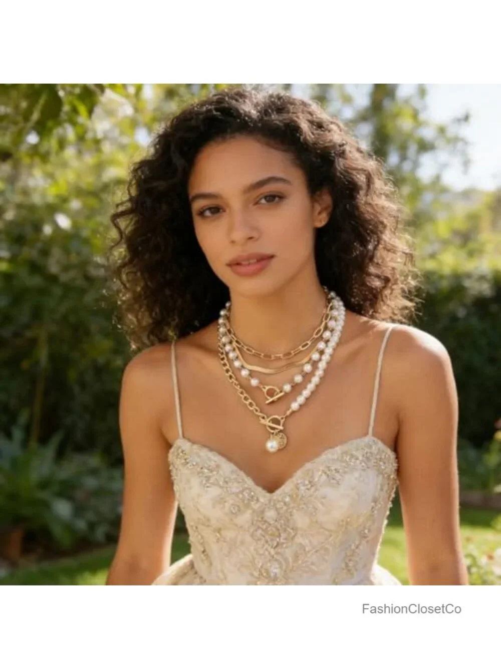 Layered Chunky Gold Necklace Set Paperclip Pearl Herringbone Women Jewelry Gift
